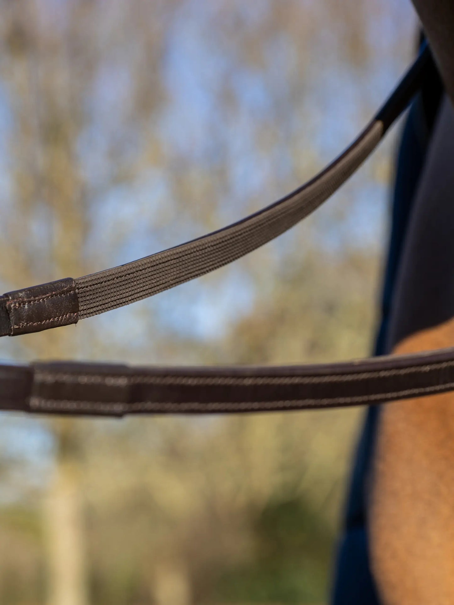 LeMieux wodze skórzano-gumowe "Half-Lined", ciemny brąz/złoty