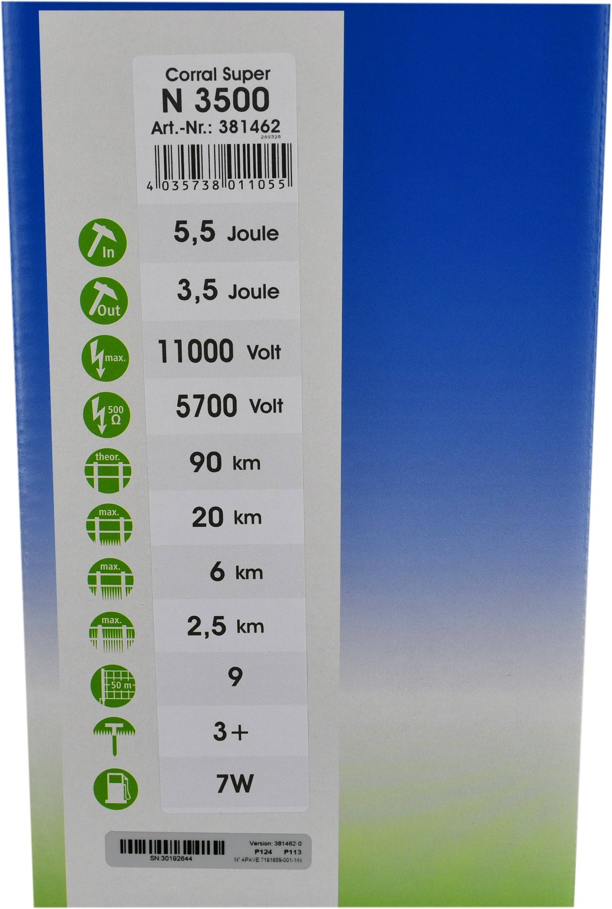 Kerbl elektryzator sieciowy Corral N 3500, na dziki, dla koni, bydła, owiec i kóz, 5,5 J