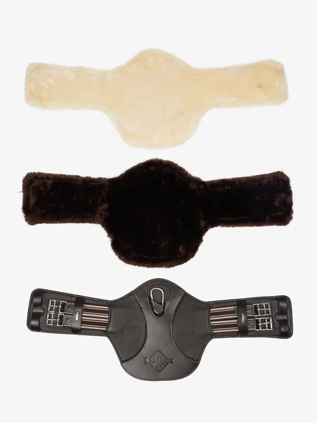 LeMieux krótki popręg z fartuchem i futrem Arika Simuwool Contoured, brązowy