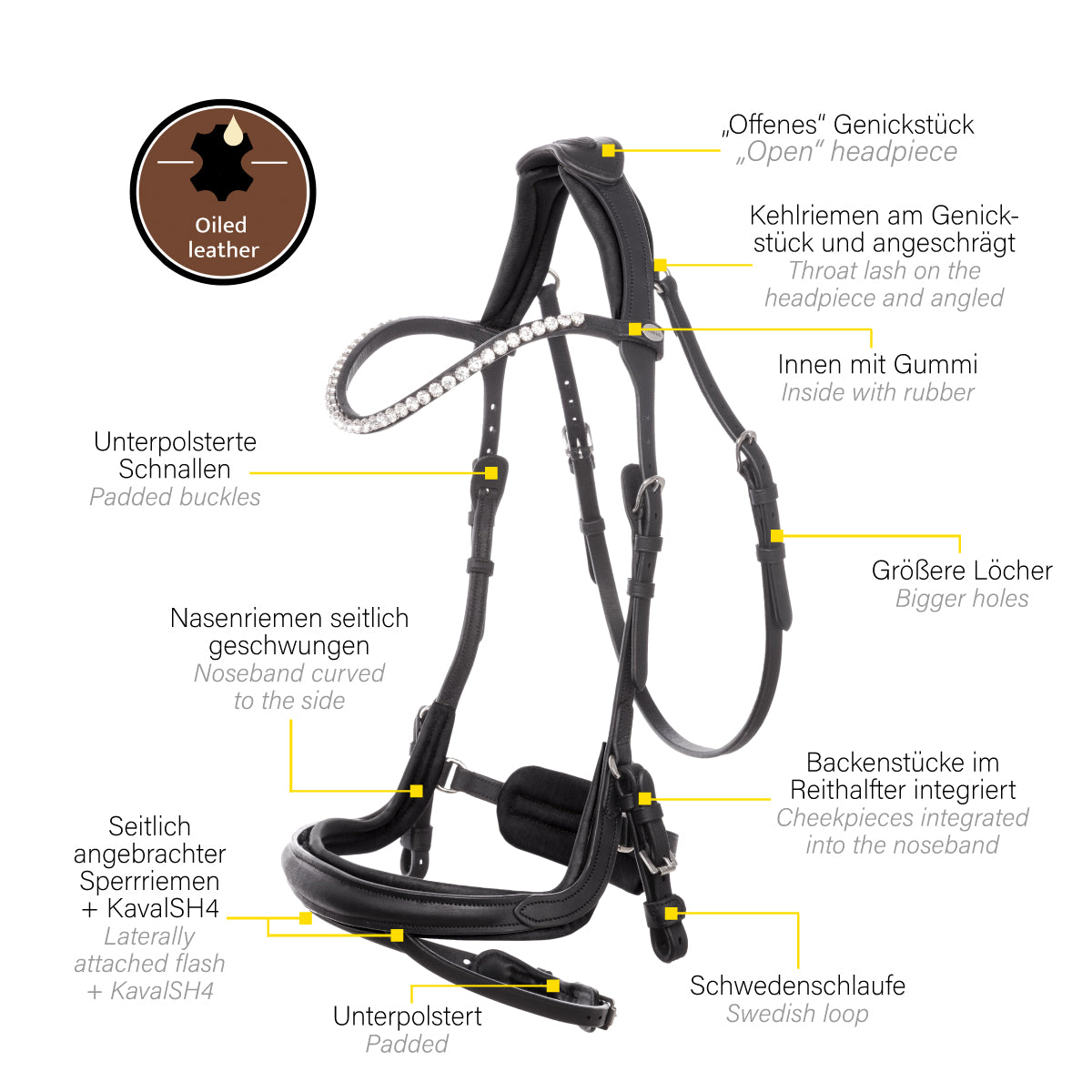 Kavalkade ogłowie anatomiczne z olejowanej skóry "Caliano". brązowe 24h