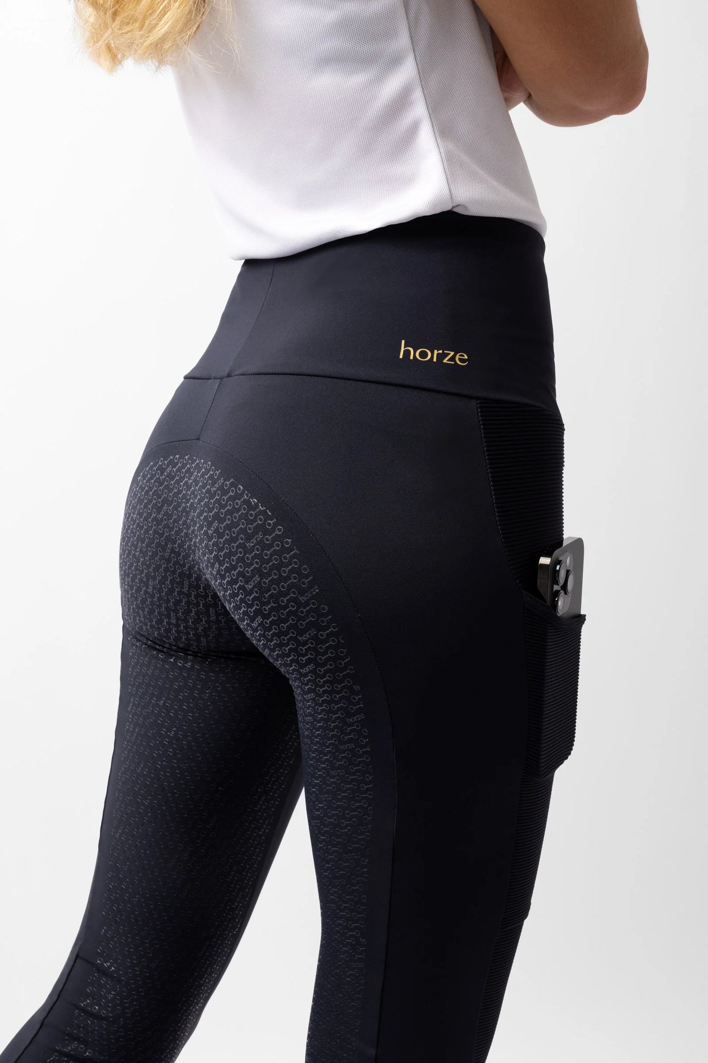 Horze damskie funkcjonalne legginsy Mathilde z pełnym lejem silikonowym, granatowe