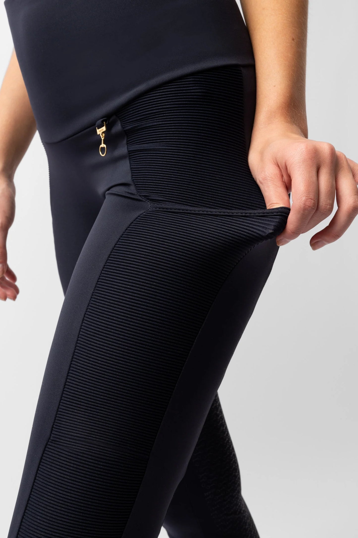 Horze damskie funkcjonalne legginsy Mathilde z pełnym lejem silikonowym, granatowe