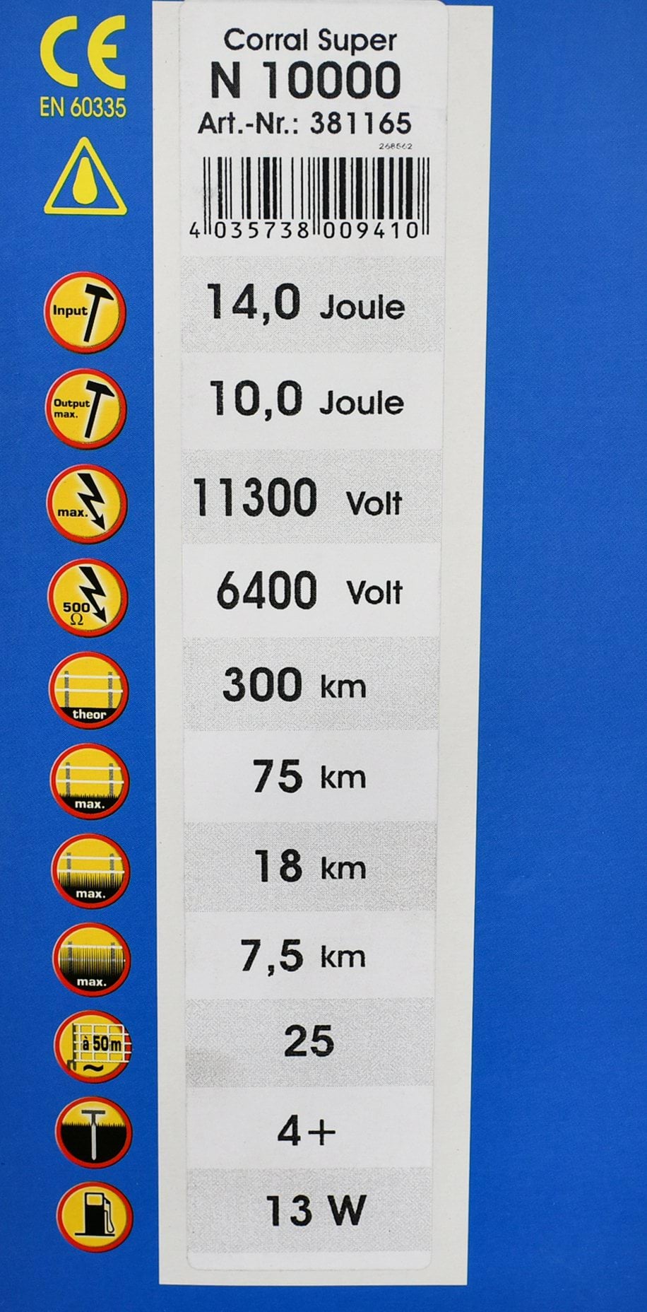 Kerbl elektryzator sieciowy Corral N 10000, na dziki, dla koni, byków, bydła, owiec i kóz, 14,0 J