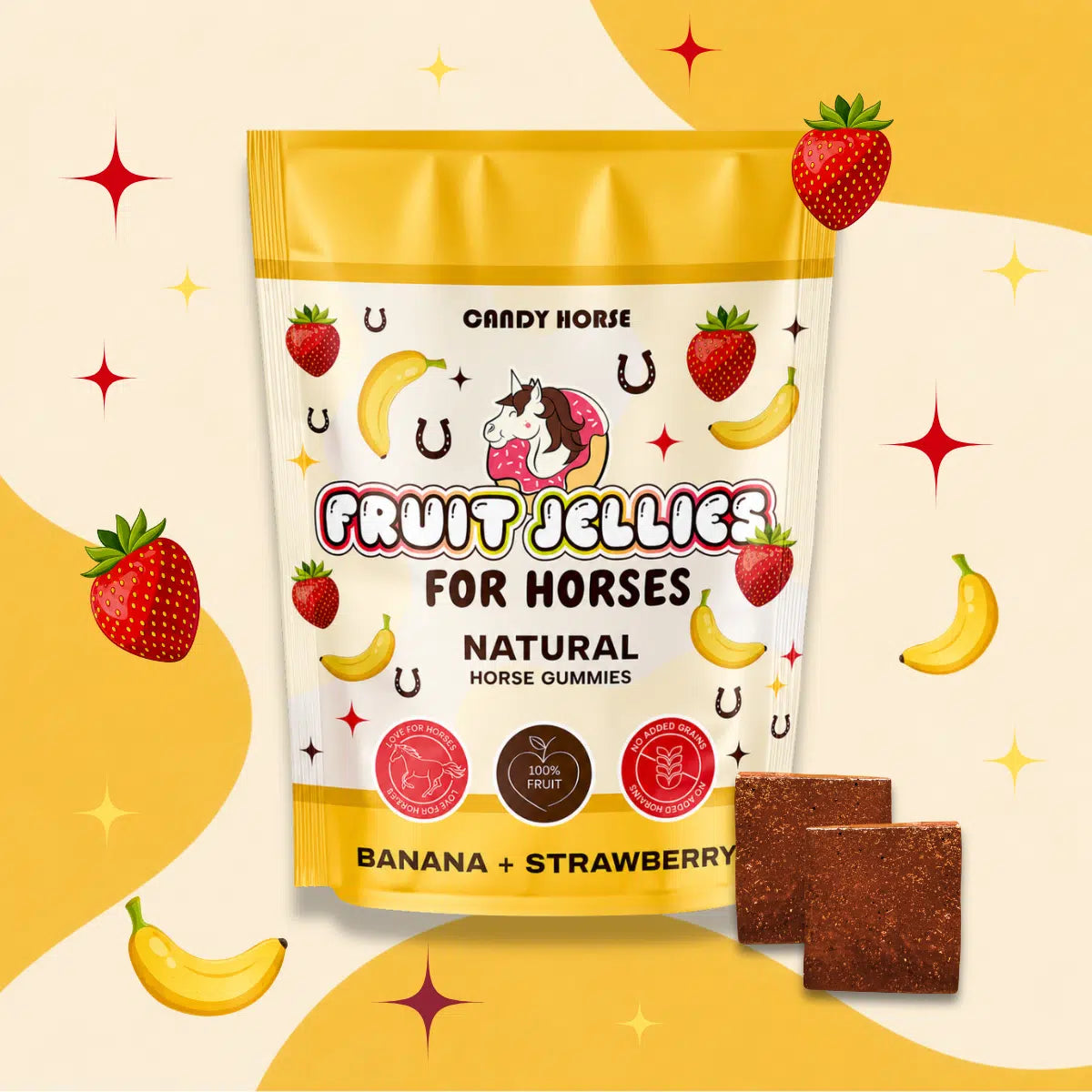 Candy Horse owocowe żelki dla koni, banan+truskawka 400g 24h