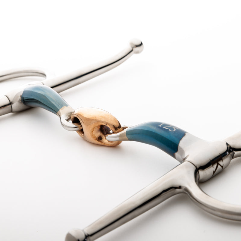 Kavalkade wędzidło z wąsami ze słodkiej miedzi podwójnie łamane "Ergonomic Lock-up" 14 mm 24h