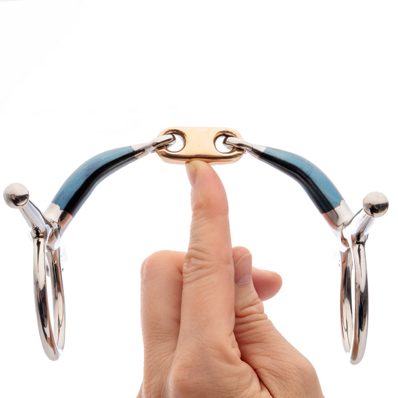 Kavalkade wędzidło z wąsami ze słodkiej miedzi podwójnie łamane "Ergonomic Lock-up" 14 mm 24h