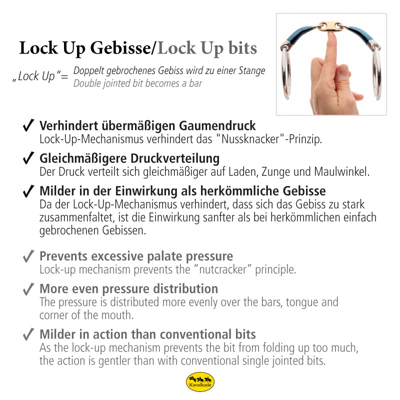 Kavalkade wędzidło z wąsami ze słodkiej miedzi podwójnie łamane "Ergonomic Lock-up" 14 mm 24h