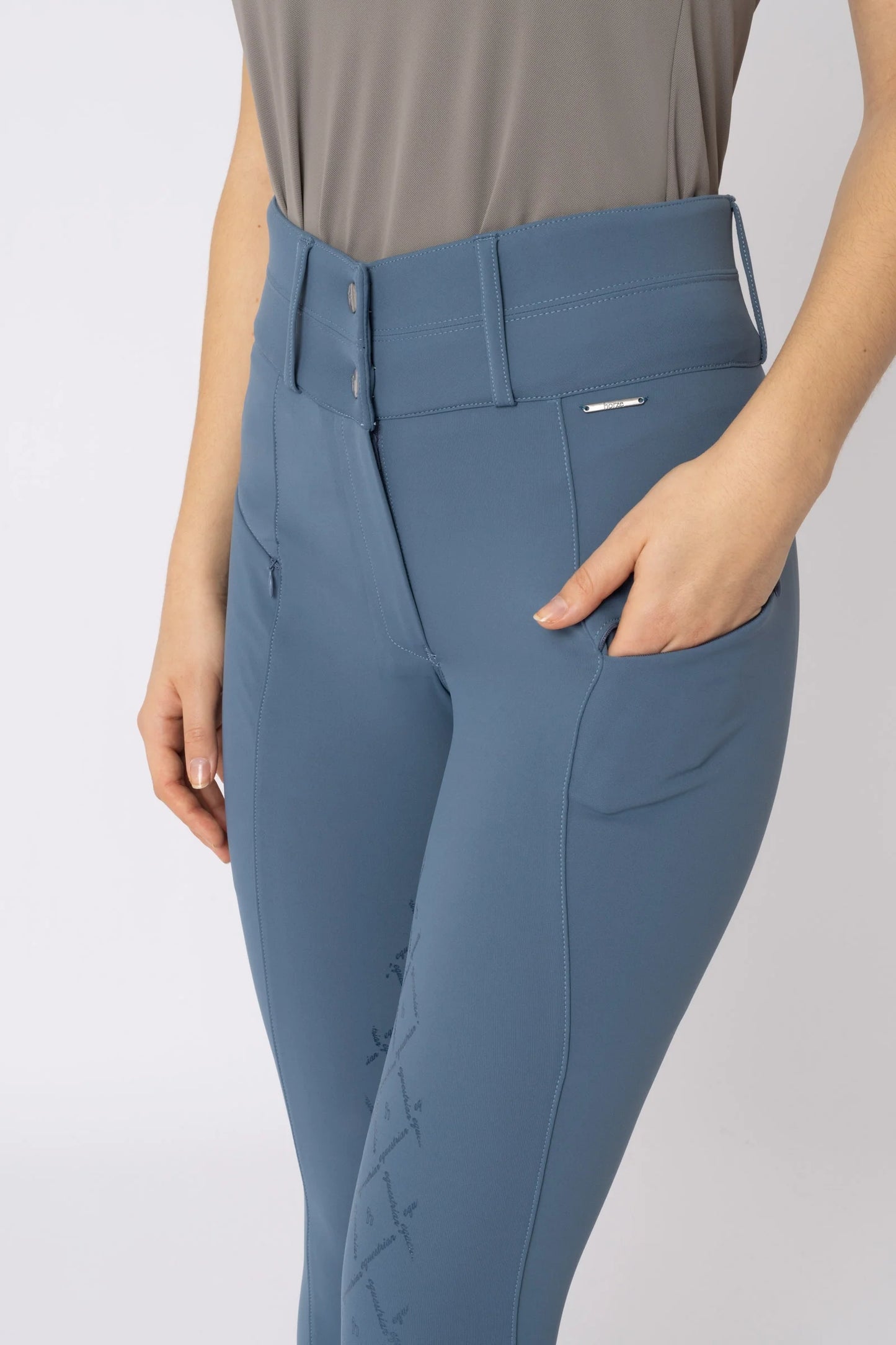 Horze bryczesy Sophie z wysokim stanem i pełnym lejem, niebieskie