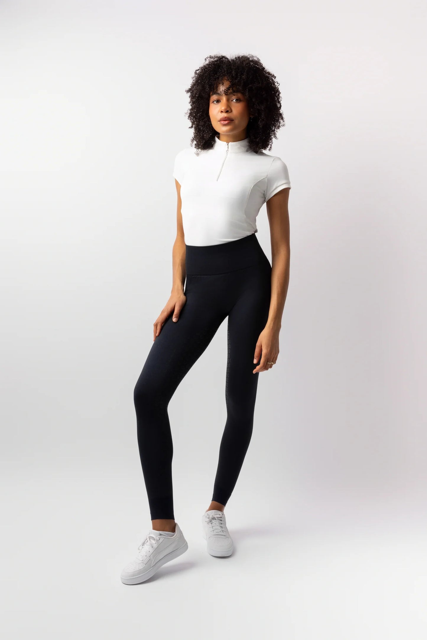 Horze damskie legginsy bezszwowe Nessa z pełnym lejem silikonowym, czarne