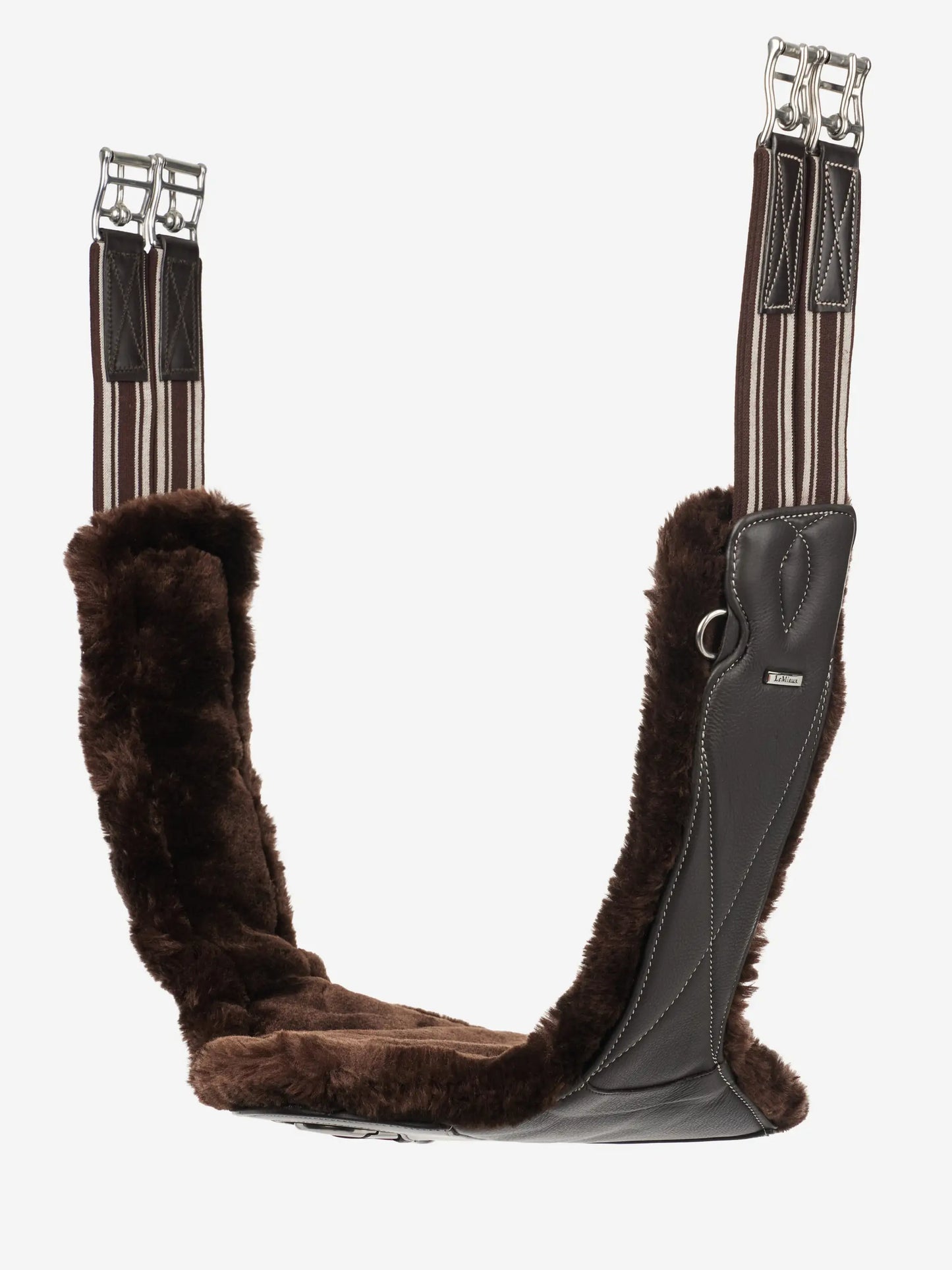 LeMieux długi popręg z fartuchem i futrem Arika Simuwool Contoured, brązowy